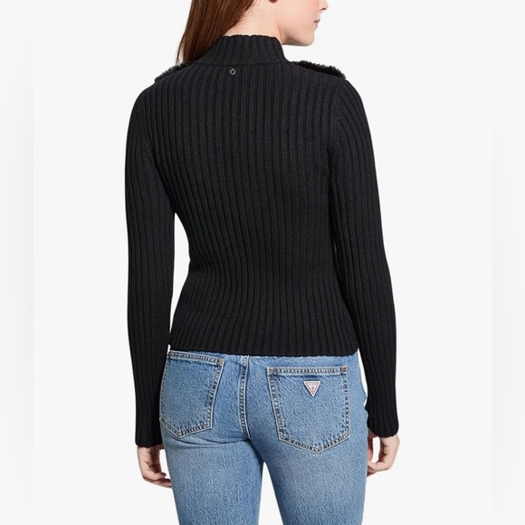 GUESS Women's Long Sleeve Fur Mix Zip Front Mila Cardigan - Picture 2 of 4